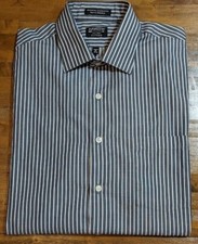 ARROW FITTED WRINKLE FREE BUTTON DOWN SHIRT 16 - 34/35 Gray Stripe EUC