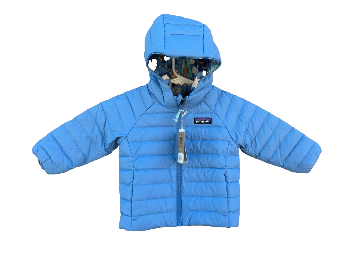 NWT ($139) Patagonia Baby Blue Reversible Down Sweater Hoody Jacket Size  12-18