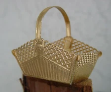 2 German Dresden Gold Foil Paper Rectangle Baskets Victorian Crafts