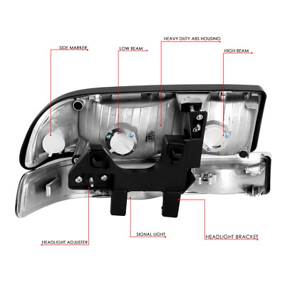DNA Motoring Headlight & Bumper Signal Combo For Chevy S10/Blazer (1998-2004) - Chrome/Amber