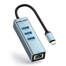 Lemorele USB Hub USB Adapter 4-in-1 USB+RJ45 LAN Network Port for Laptop Grey