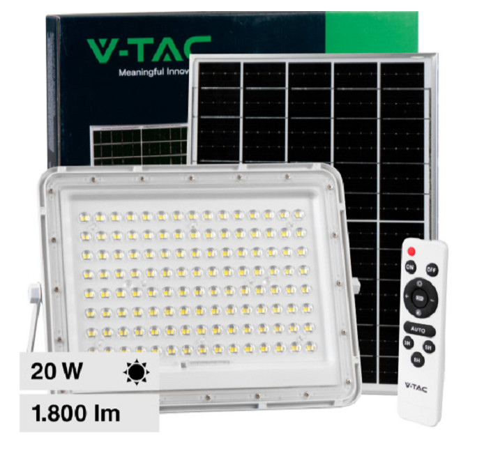Proiettore Solare VT-180W LED 20W Bianco IP65 - Batteria 16Ah