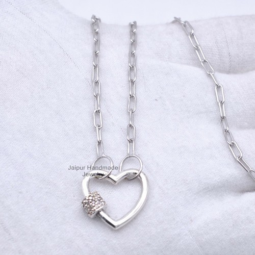 925 Silver Diamond Heart Carabiner Lock 