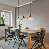 Pendelleuchte 3 Flammig HäNgelampe Esstisch Holzlampe Glasschirm Wohnzimmerlampe