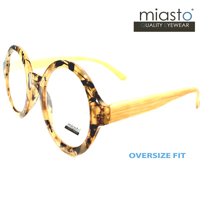 MIASTO ROUND ''OVERSIZE'' LARGE CIRCLE READING GLASSES+1.50 YELLOW ~ VERY BIG FIT