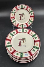 Set Of 6 Pfaltzgraff Snow Bear 8-3/8" Heavy Snowman Christmas Salad Plates