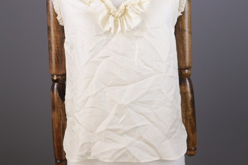 J.Crew Beige 100% Silk Sleeveless Jabot V-Neck Tank Top Shirt Size 2 / XS - Picture 3 of 10