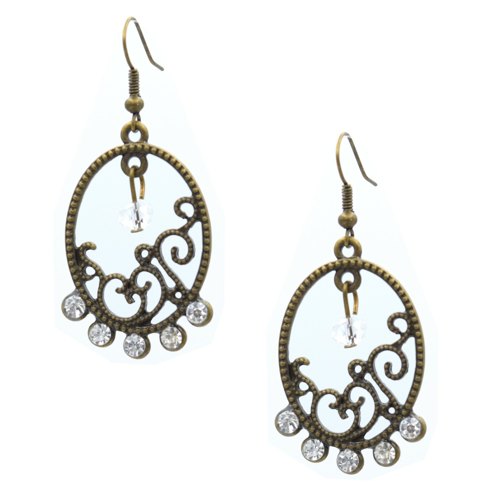 Chandelier Clear Crystal Antiqued Bronze Victorian Style Drop Earring 