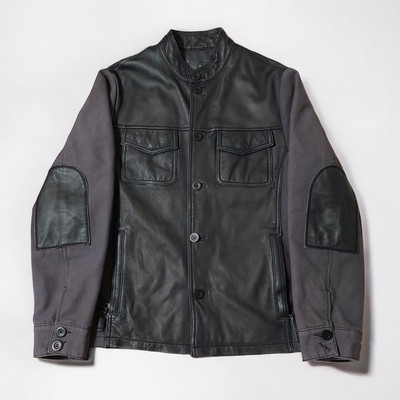 00S Armani Jeans Leather Switching Elbow Patch Jacket | eBay