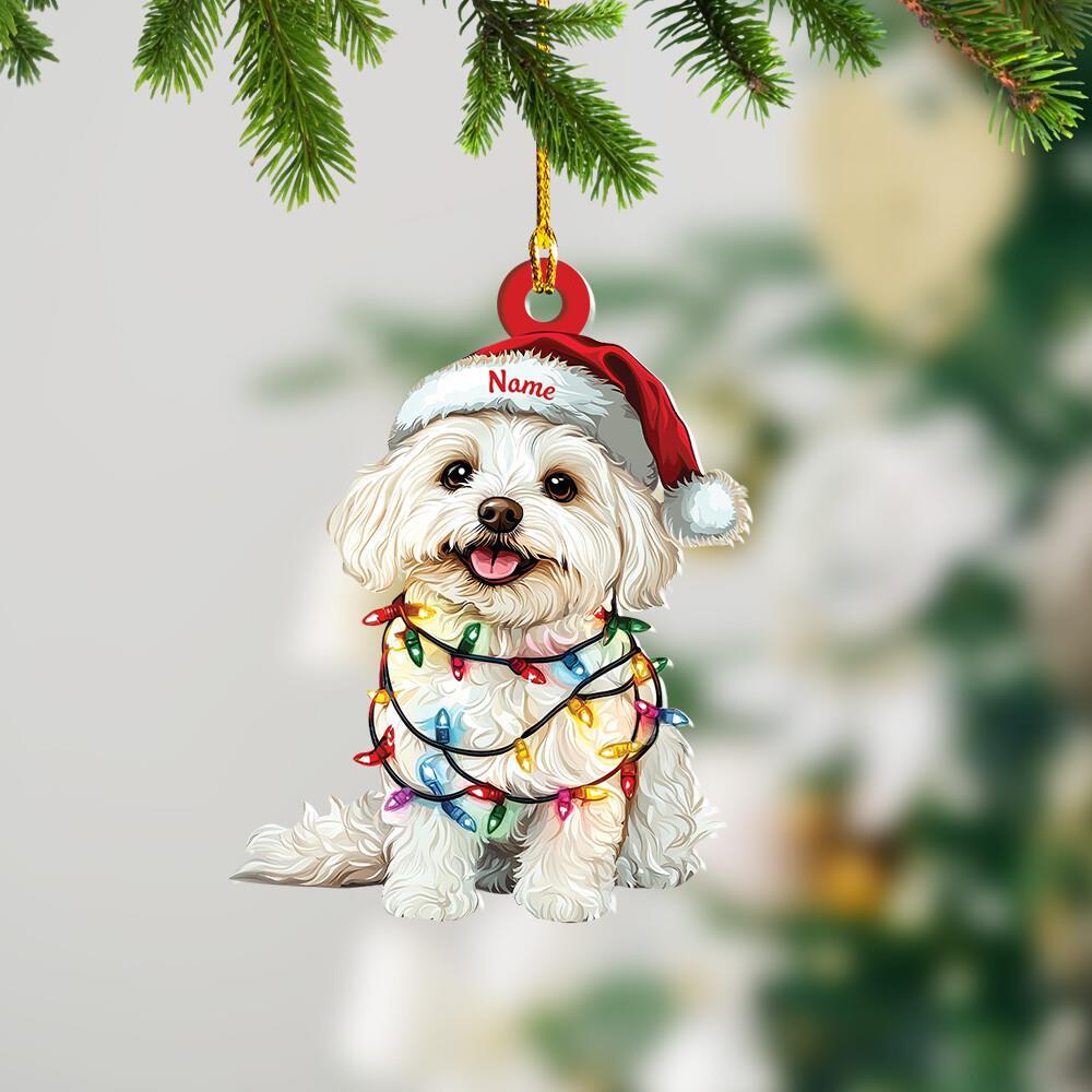 Maltese Dog Christmas Lights Ornament  Maltese Dog Christmas Ornament Gift
