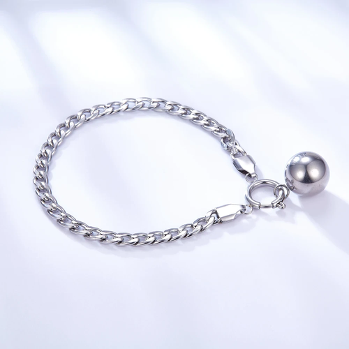 Silver Stainless Steel Single Solid Ball Charm Bracelet - Picture 3 of 5