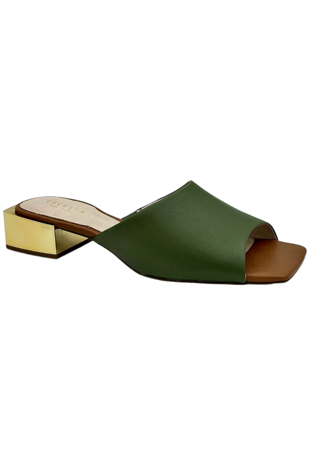 Cecelia New York Leather Block Heeled Sandals Olivia Olive