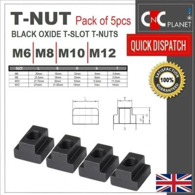 T-nut M6 M8 M10 M12 Black Oxide T Slot Clamping nuts machine bed Milling CNC 5Pk