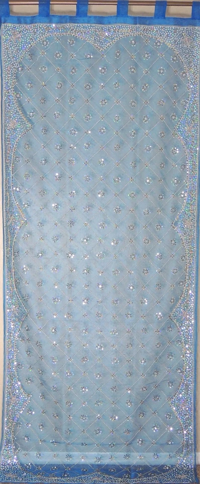Panel Cortina Azul - Zardozi Bordado Cuentas India Tratamientos Ventana 92" Foto 2 de 4