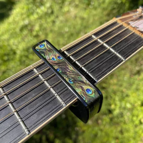 Thalia Pearl Peacock Guitar Capo; black chrome