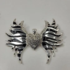 Zebra Wings Heart Black/Silver with Rhinestones Large Magnetic Pendant