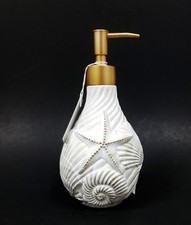 NEW OFF WHITE RESIN 3D STAR FISH,CLAM SHELL,ANTIQUE GOLD PUMP,SOAP DISPENSER