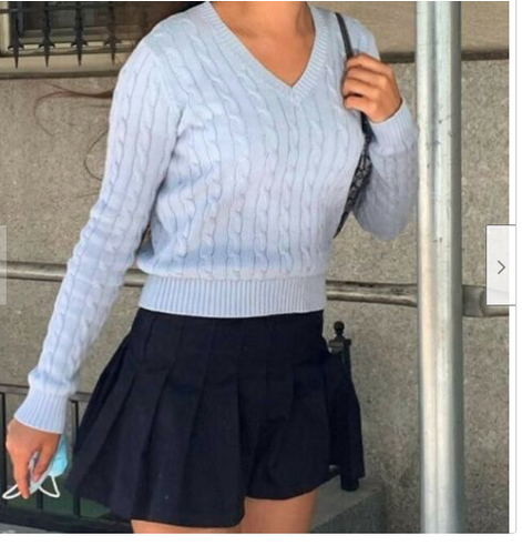 Blue Cropped Cable Knit Louisa Sweater 