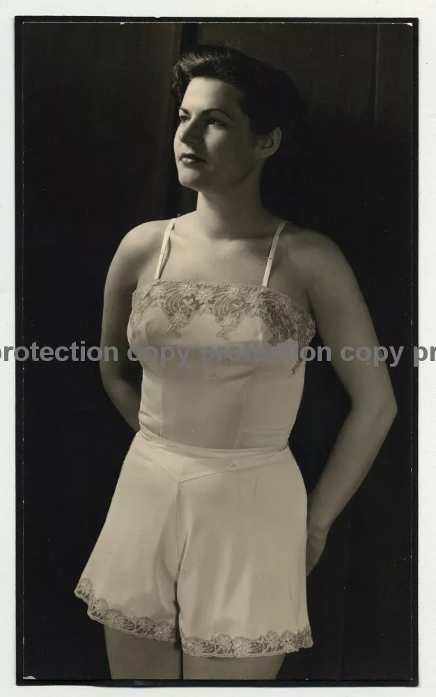 Brunette Model In Satin Underwear Lingerie Vintage Fashion