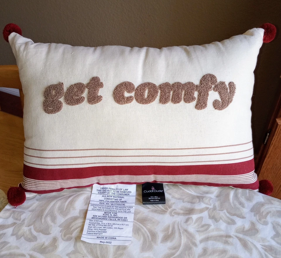 Cuddl Duds GET COMFY Red Tan Decorative Decor Lumbar Throw Bed Pillow 12x18 in - Image 4 of 4