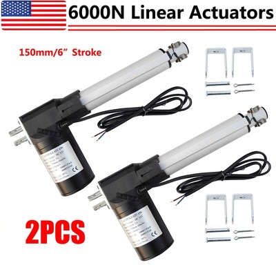 2PCS 6000N 1320lbs 12V DC 6'' Stroke Linear Actuators + Brackets for Auto Marine