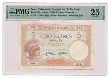 NEW CALEDONIA banknote 5 Francs 1926 PMG VF 25 Very Fine