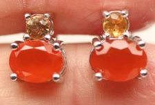 Beautiful stud orange carnelian and yellow citrine sterling silver earrings