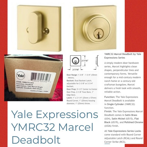 Yale deadbolt Expressions Series Marcel Single Dead Bolt Satin Brass
