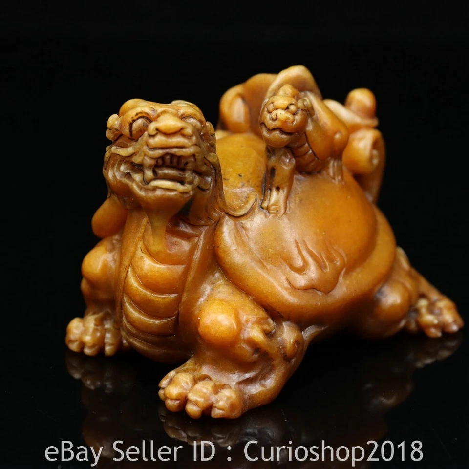 Estatua de bestia divina tallada piedra Tianhuang Shoushan natural china de 3,2" XuanWu Foto 2 de 4