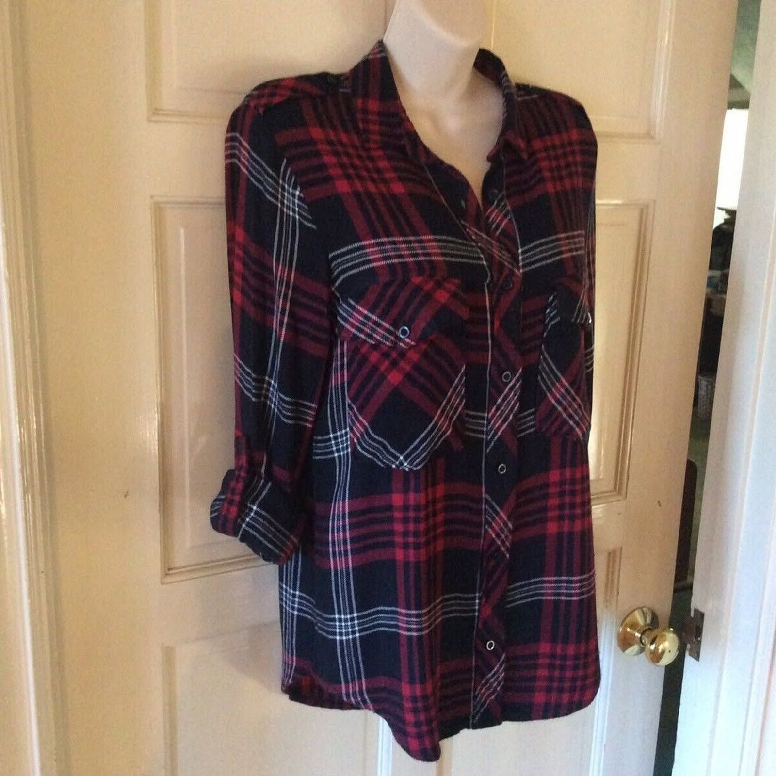 Zara Basic Red and Black  Button Front Plaid Shir… - image 2