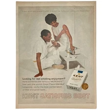 1964 Kent Cigarettes - Couple Smoking and Watching Tiny TV  Vintage Print Ad
