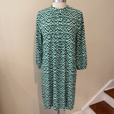 Gap Shirt Dress Women’s Small Green Geometric Print Pintuck Button Front
