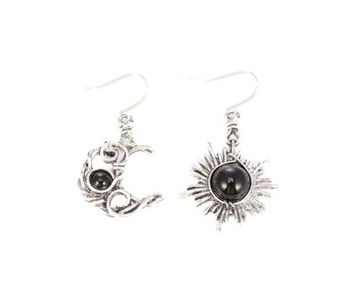 Asymmetrical Sun and Moon Drop Dangle Earrings Rhinestone Crystal Moonstone - 05