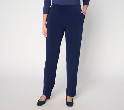 Susan Graver Essentials Petite Liquid Knit Straight Leg Pant Navy M New