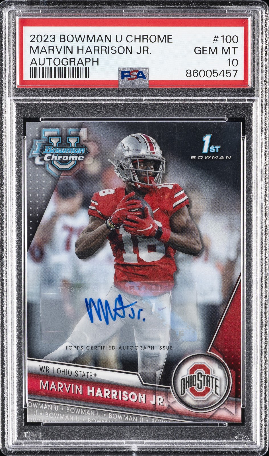 2023 BOWMAN UNIVERSITY CHROME AUTO #100 MARVIN HARRISON JR. PSA 10