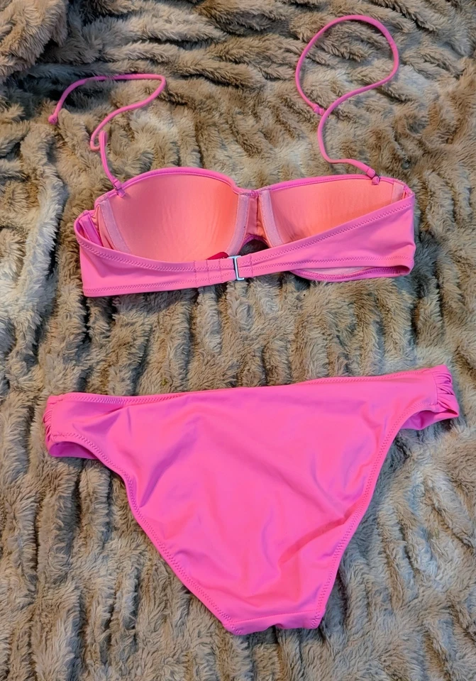 Victoria’s Secret Pink Bandeau Bikini Set 36B Top Medium Bottom Push Up Swimwear - Image 4 of 4