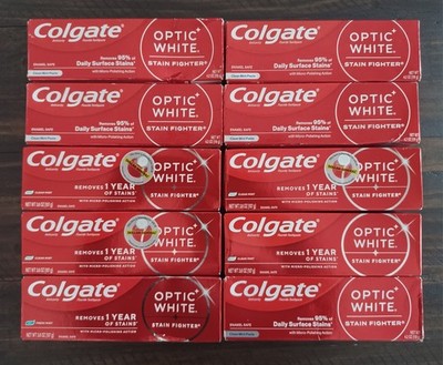 Colgate Optic White Stain Fighter Fluoride Toothpaste Clean Mint 3.8oz, 10pk