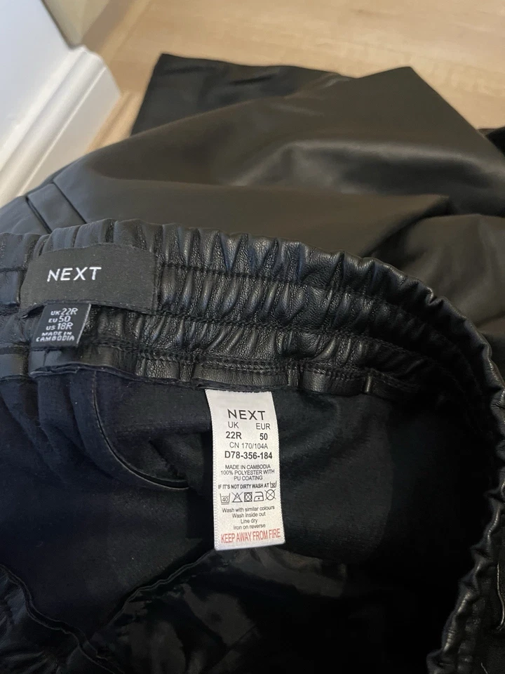 Faux Leather Trousers Elasticated Pull On Size 22 Regular Next - Image 3 of 4