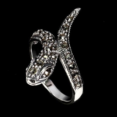 925 Sterling Silber Ring Marcasite Rund 1.5mm Cobra Schmuck Größe 7