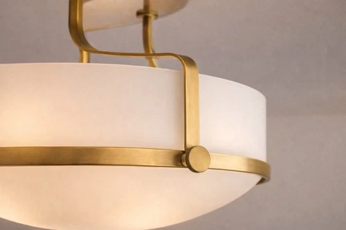 Modern Gold Flush Mount Ceiling Light | 14 InWhite Glass Shade Mid Century Style - Picture 3 of 6