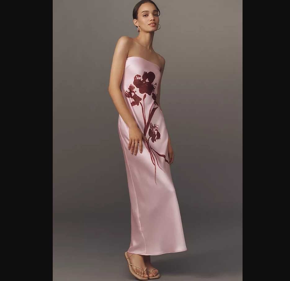 New XL (w flaws) By Anthropologie The Fleur strapless satin maxi slip dress pink
