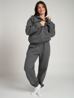 Comfrt Travel Essentials Zip Hoodie + Joggers Bundle Medium Steel Grey Oversized