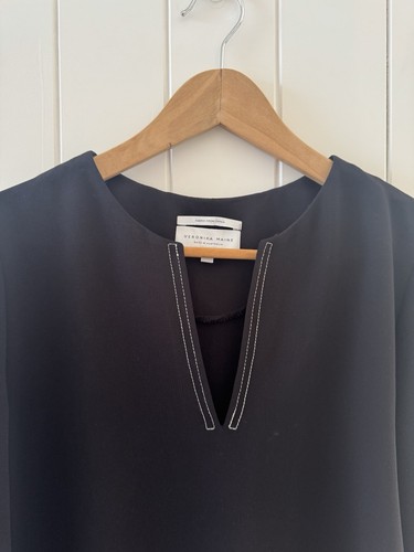 Veronika Maine Tunic Dress Size 10 Black White Stitching 3/4 Slit Sleeve - Bild 3 von 12