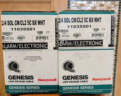Lot of 2 : HONEYWELL GENESIS Cable 22/4 Sol CM/CL2 5C BX WHT -11035501 (500 FT)
