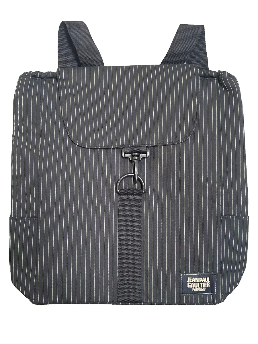 Jean Paul Gaultier Parfums Pinstripe Backpack Navy Blue Nylon Logo