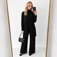 tris donna nero elegante maglia cardigan pantaloni palazzo ART 26D