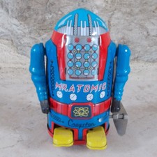 Vintage M ATOMIC Robot Tin Wind Up Toy Litho Space Sci-Fi 1960s Cragstan style