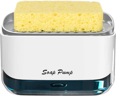 Kitchen Dish Soap Dispenser with Sponge Holder, 2-In-1 Countertop Soap Pump Disp
