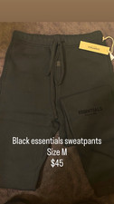 Essentials Men s Black Sweatpants Size M Regular Drawstring Solid Logo