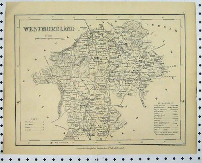 Original alter antiker Druck um 1880 Karte Westmoreland England Dugdales viktorianisch